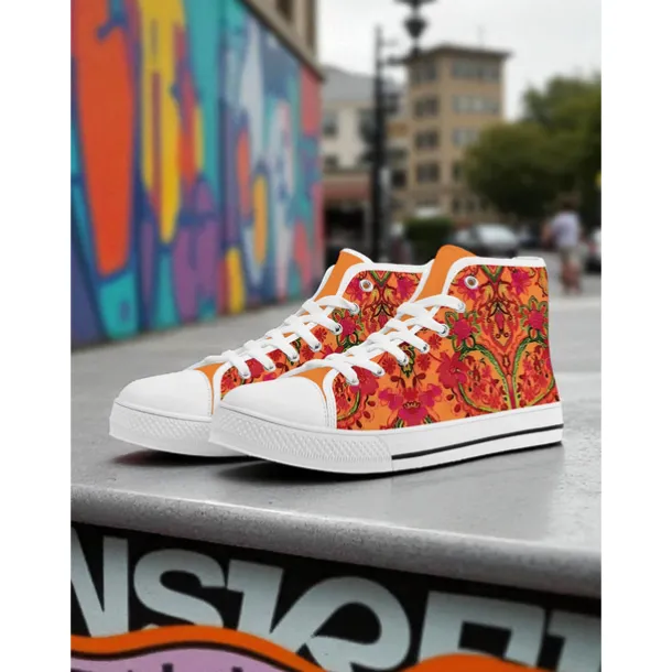 Women's Colorful Print High Top Canvas Sneakers – Street Style Casual Shoes for Everyday Wear, Travel and Urban Outings
