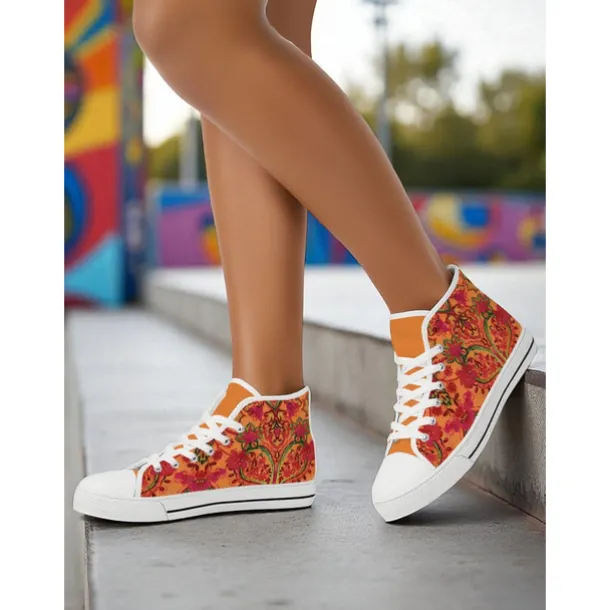 Women's Colorful Print High Top Canvas Sneakers – Street Style Casual Shoes for Everyday Wear, Travel and Urban Outings