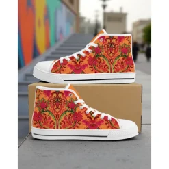 Women's Colorful Print High Top Canvas Sneakers – Street Style Casual Shoes for Everyday Wear, Travel and Urban Outings
