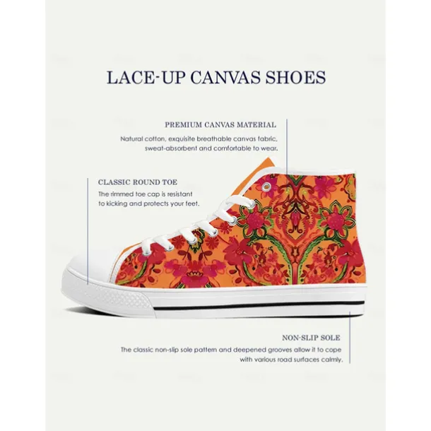 Women's Colorful Print High Top Canvas Sneakers – Street Style Casual Shoes for Everyday Wear, Travel and Urban Outings
