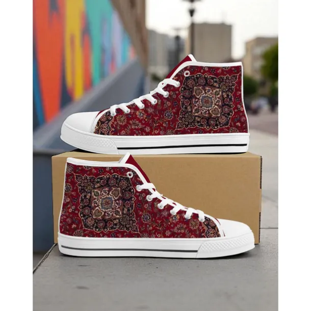 Women's Colorful Print High Top Canvas Sneakers – Street Style Casual Shoes for Everyday Wear, Travel and Urban Outings