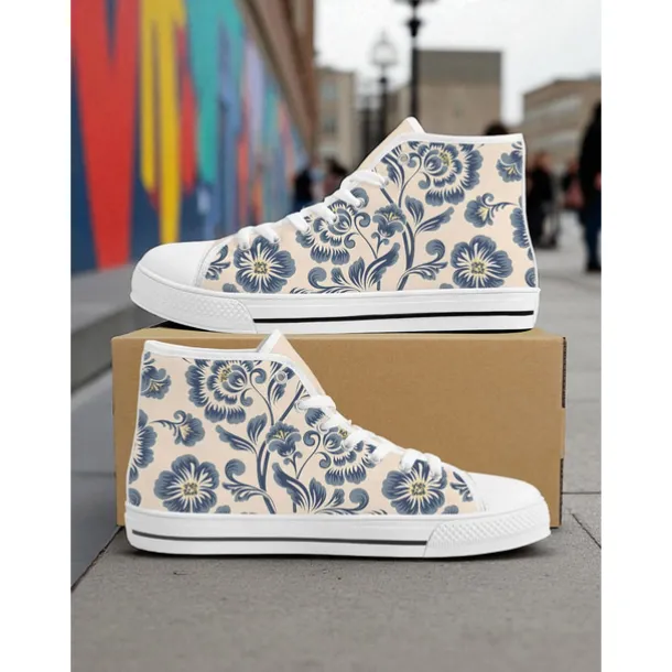Women's Colorful Print High Top Canvas Sneakers – Street Style Casual Shoes for Everyday Wear, Travel and Urban Outings