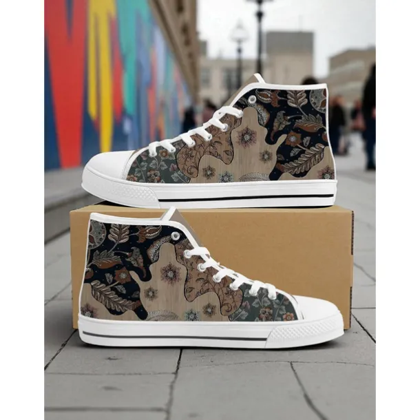 Women's Colorful Print High Top Canvas Sneakers – Street Style Casual Shoes for Everyday Wear, Travel and Urban Outings
