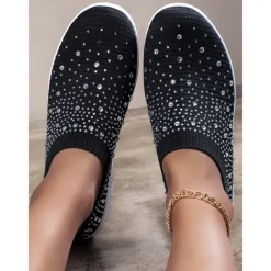 Women's Colorful Rhinestone Slip-On Sneakers – Lightweight Air Cushion Sole Shoes for Casual and Sporty Style