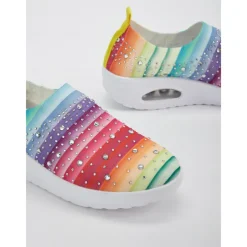 Women's Colorful Rhinestone Slip-On Sneakers – Lightweight Air Cushion Sole Shoes for Casual and Sporty Style