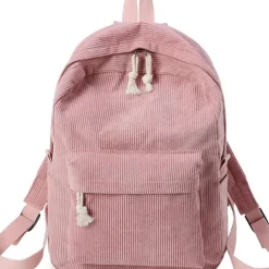 Women's Corduroy Backpack with Tassel Drawstring and Front Pocket – Soft Lightweight Casual Bag for School, Travel, or Daily Use