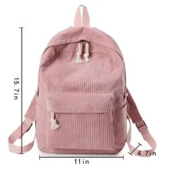 Women's Corduroy Backpack with Tassel Drawstring and Front Pocket – Soft Lightweight Casual Bag for School, Travel, or Daily Use