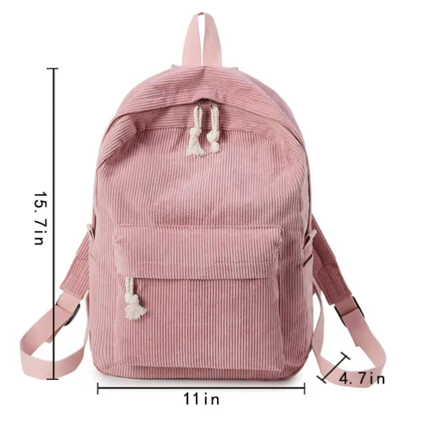 Women's Corduroy Backpack with Tassel Drawstring and Front Pocket – Soft Lightweight Casual Bag for School, Travel, or Daily Use