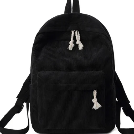 Women's Corduroy Backpack with Tassel Drawstring and Front Pocket – Soft Lightweight Casual Bag for School, Travel, or Daily Use