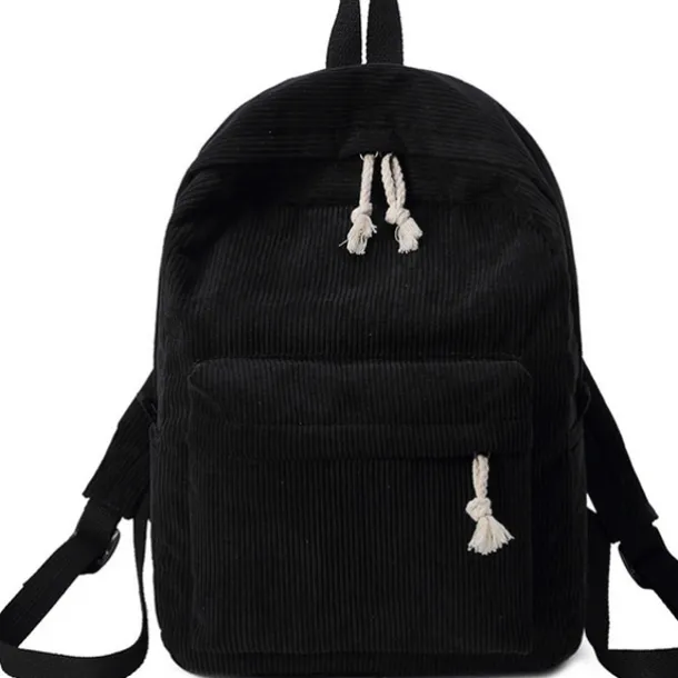 Women's Corduroy Backpack with Tassel Drawstring and Front Pocket – Soft Lightweight Casual Bag for School, Travel, or Daily Use