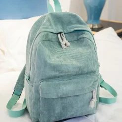 Women's Corduroy Backpack with Tassel Drawstring and Front Pocket – Soft Lightweight Casual Bag for School, Travel, or Daily Use