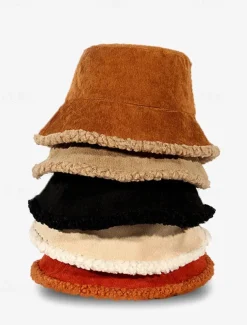 Women's Corduroy Bucket Hats with Sherpa Trim - Multi-Color for All Seasons Outdoor Fashion
