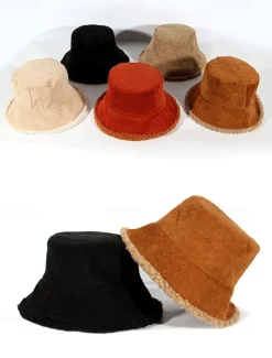 Women's Corduroy Bucket Hats with Sherpa Trim - Multi-Color for All Seasons Outdoor Fashion