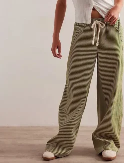 Women's Cotton Blend Denim Culottes Wide Leg Vacation Vintage Stylish Full Length Mid Waist Striped Patchwork Stripe Comfy Inelastic Outdoor Vacation Home Navy Earthy yellow Black Army Green