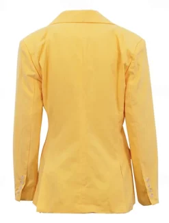 Women's100% Cotton Blazer Comfortable Buttons Elegant Vintage Daily Formal School Formal Vacation Office Single Breasted Short Peaked Lapel Regular Fit Long Sleeve Outerwear Yellow Spring Fall