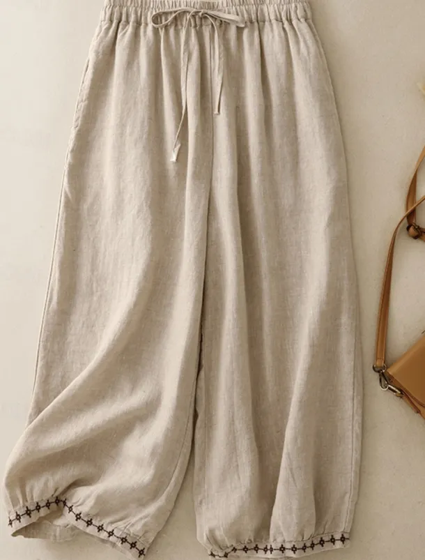 Women's Cotton Chinos Vintage Basic Full Length High Waist Plain Pocket Drawstring Comfort Outdoor Stretchy Vacation Street Causal White Yellow Khaki Beige Summer Spring Fall Loose Fit