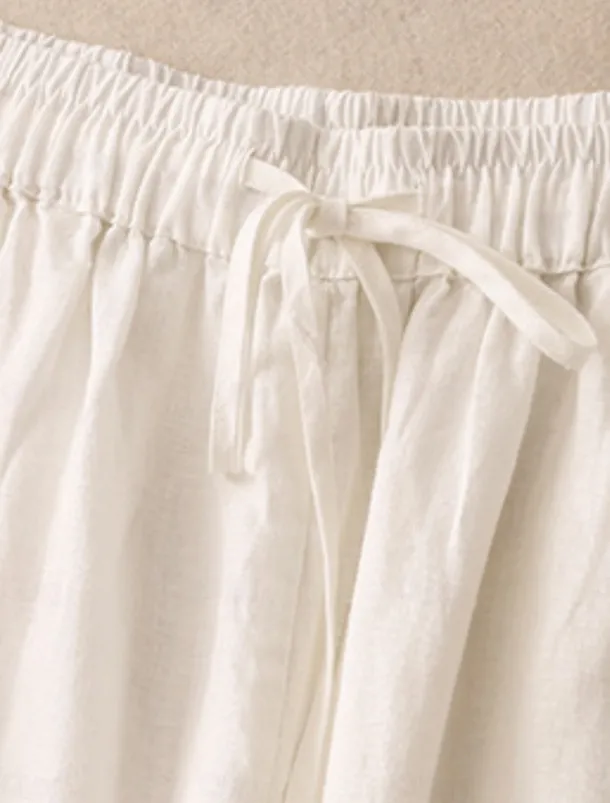 Women's Cotton Chinos Vintage Basic Full Length High Waist Plain Pocket Drawstring Comfort Outdoor Stretchy Vacation Street Causal White Yellow Khaki Beige Summer Spring Fall Loose Fit