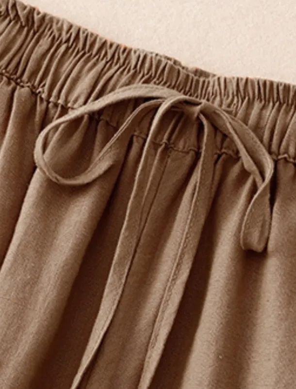 Women's Cotton Chinos Vintage Basic Full Length High Waist Plain Pocket Drawstring Comfort Outdoor Stretchy Vacation Street Causal White Yellow Khaki Beige Summer Spring Fall Loose Fit