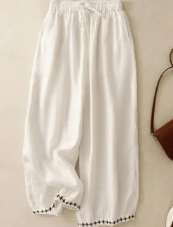 Women's Cotton Chinos Vintage Basic Full Length High Waist Plain Pocket Drawstring Comfort Outdoor Stretchy Vacation Street Causal White Yellow Khaki Beige Summer Spring Fall Loose Fit