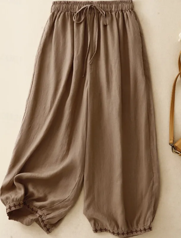 Women's Cotton Chinos Vintage Basic Full Length High Waist Plain Pocket Drawstring Comfort Outdoor Stretchy Vacation Street Causal White Yellow Khaki Beige Summer Spring Fall Loose Fit