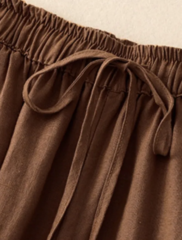 Women's Cotton Chinos Vintage Basic Full Length High Waist Plain Pocket Drawstring Comfort Outdoor Stretchy Vacation Street Causal White Yellow Khaki Beige Summer Spring Fall Loose Fit