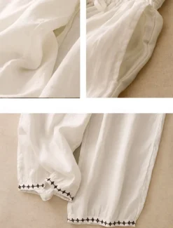 Women's Cotton Chinos Vintage Basic Full Length High Waist Plain Pocket Drawstring Comfort Outdoor Stretchy Vacation Street Causal White Yellow Khaki Beige Summer Spring Fall Loose Fit