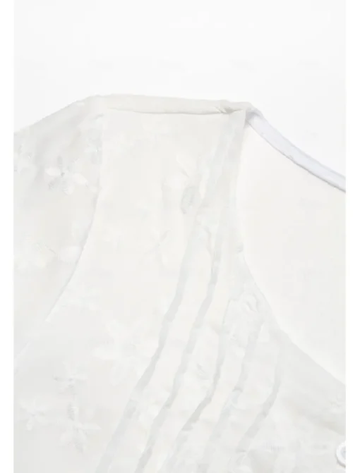 Women's Cotton Dress Sundress White Floral Midi Dress V-Neck Elegant Empire Waist Short Sleeve Ruched Pocket Summer Spring 2024 White Blue Green