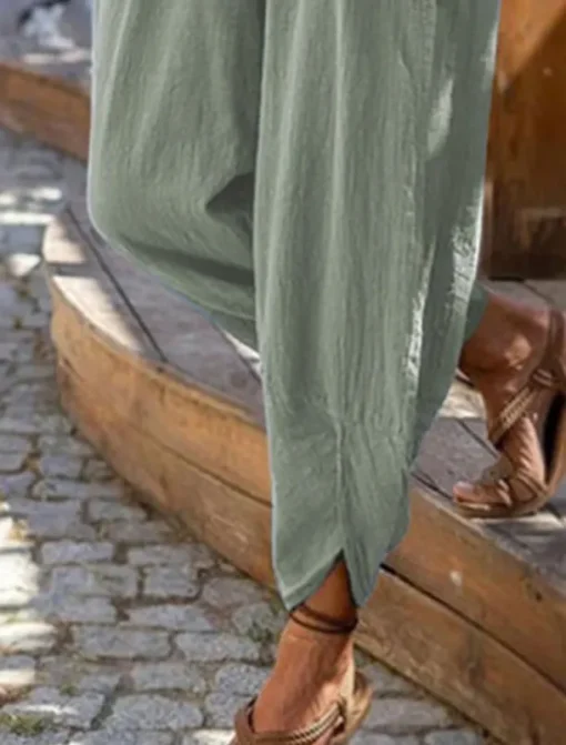 Women's Cotton Linen Baggy Pants Chinos Fashion Streetwear Full Length Medium Waist Plain Pocket Elastic Waistband Comfy Soft Comfortable Micro-elastic Outdoor Street Robin's Egg Blue Black Summer