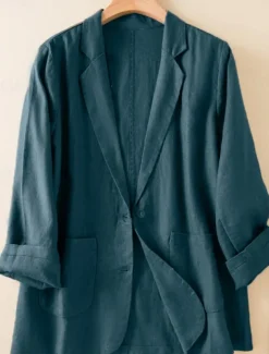 Women's Cotton Linen Blazer Comfortable Breathable Pocket Casual Plain Office Street Casual Daily Wear Single Breasted Regular Turndown Regular Fit Long Sleeve Outerwear White Green Beige Summer