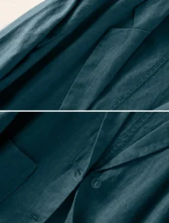 Women's Cotton Linen Blazer Comfortable Breathable Pocket Casual Plain Office Street Casual Daily Wear Single Breasted Regular Turndown Regular Fit Long Sleeve Outerwear White Green Beige Summer