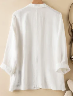 Women's Cotton Linen Blazer Comfortable Breathable Pocket Casual Plain Office Street Casual Daily Wear Single Breasted Regular Turndown Regular Fit Long Sleeve Outerwear White Green Beige Summer