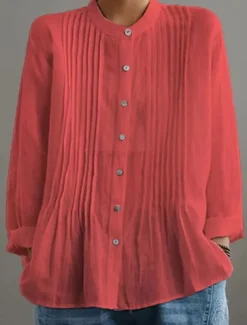 Women's Cotton Linen Blouse Solid Color Elegant Casual Long Sleeve High Neck Regular Tops Daily Holiday Buttons Black White Yellow Red Blue Summer Fall