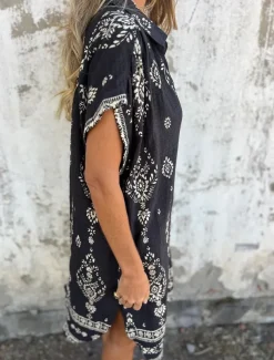 Women's Cotton Linen Mini Dress Shirt Dress Elegant Dress Basic Casual Vacation Daily Regular Fit Graphic Short Sleeve Shirt Collar Black Green Apricot Summer