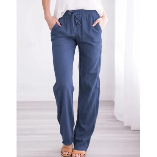 Women's Cotton Linen Pants Pants Trousers Casual Daily Full Length Plain Drawstring Side Pockets Breathability Comfortable Inelastic Going out Weekend Black White Yellow Burgundy Spring & Summer