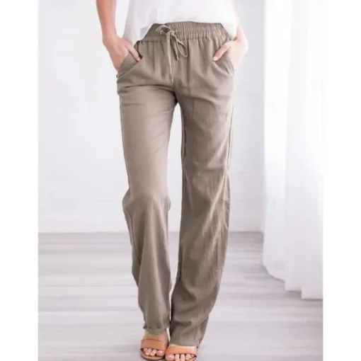 Women's Cotton Linen Pants Pants Trousers Casual Daily Full Length Plain Drawstring Side Pockets Breathability Comfortable Inelastic Going out Weekend Black White Yellow Burgundy Spring & Summer