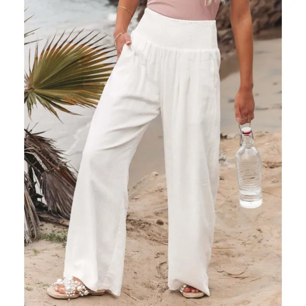 Women's Cotton Linen Pants Wide Leg Trousers Fashion Casual Lounge Full Length High Waist Baggy Micro-elastic Vacation Daily Apple Green Black White Dark Navy Autumn / Fall