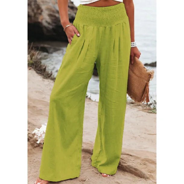 Women's Cotton Linen Pants Wide Leg Trousers Fashion Casual Lounge Full Length High Waist Baggy Micro-elastic Vacation Daily Apple Green Black White Dark Navy Autumn / Fall