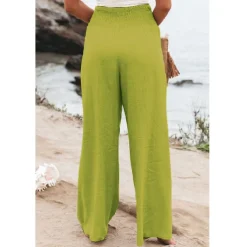 Women's Cotton Linen Pants Wide Leg Trousers Fashion Casual Lounge Full Length High Waist Baggy Micro-elastic Vacation Daily Apple Green Black White Dark Navy Autumn / Fall