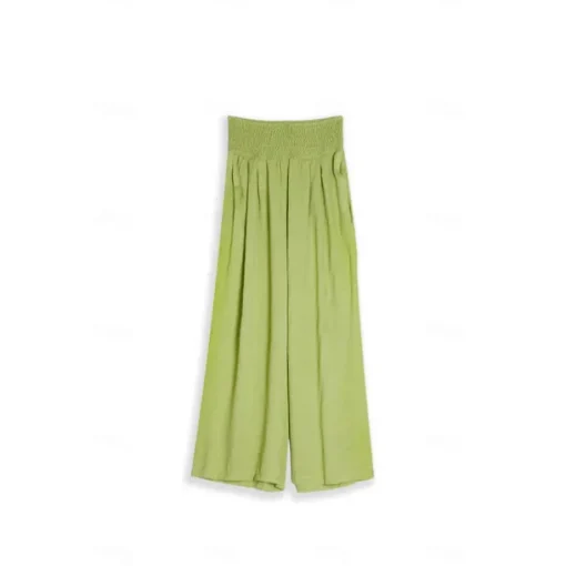 Women's Cotton Linen Pants Wide Leg Trousers Fashion Casual Lounge Full Length High Waist Baggy Micro-elastic Vacation Daily Apple Green Black White Dark Navy Autumn / Fall