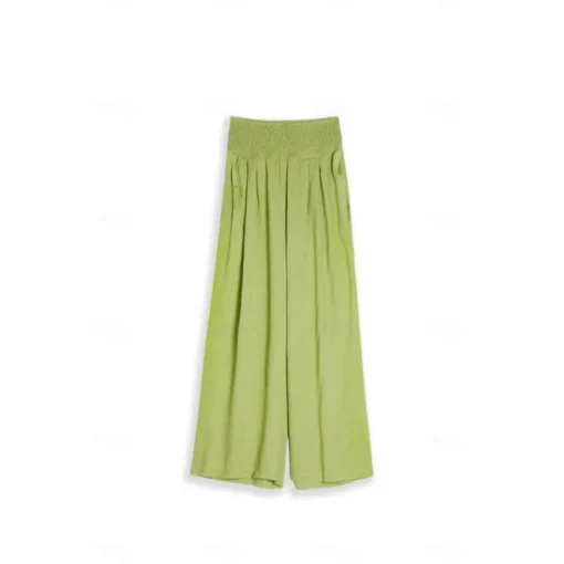 Women's Cotton Linen Pants Wide Leg Trousers Fashion Casual Lounge Full Length High Waist Baggy Micro-elastic Vacation Daily Apple Green Black White Dark Navy Autumn / Fall