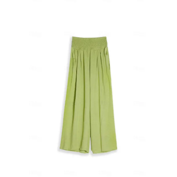 Women's Cotton Linen Pants Wide Leg Trousers Fashion Casual Lounge Full Length High Waist Baggy Micro-elastic Vacation Daily Apple Green Black White Dark Navy Autumn / Fall