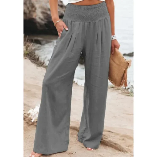 Women's Cotton Linen Pants Wide Leg Trousers Fashion Casual Lounge Full Length High Waist Baggy Micro-elastic Vacation Daily Apple Green Black White Dark Navy Autumn / Fall