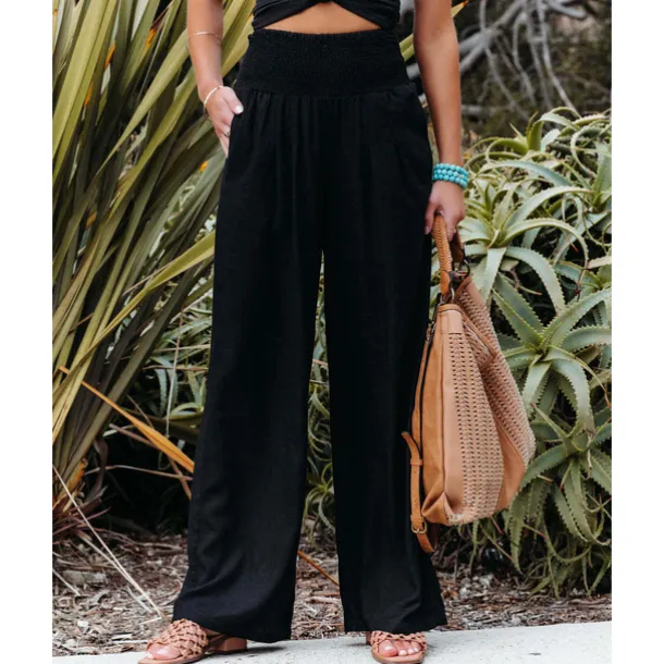 Women's Cotton Linen Pants Wide Leg Trousers Fashion Casual Lounge Full Length High Waist Baggy Micro-elastic Vacation Daily Apple Green Black White Dark Navy Autumn / Fall