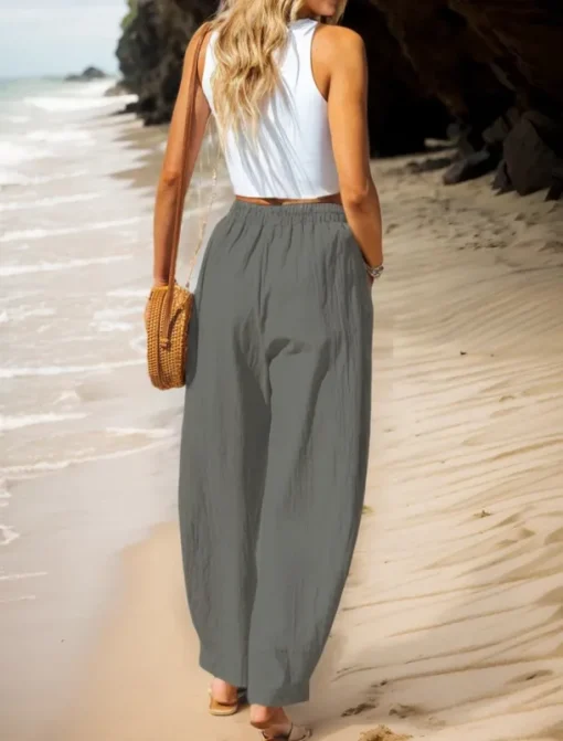 Women's Cotton Linen Pants Basic Full Length High Waist Plain Pocket Comfort Outdoor Micro-elastic Vacation Street Causal Black Pink Wine Navy Blue Summer Spring Fall Loose Fit