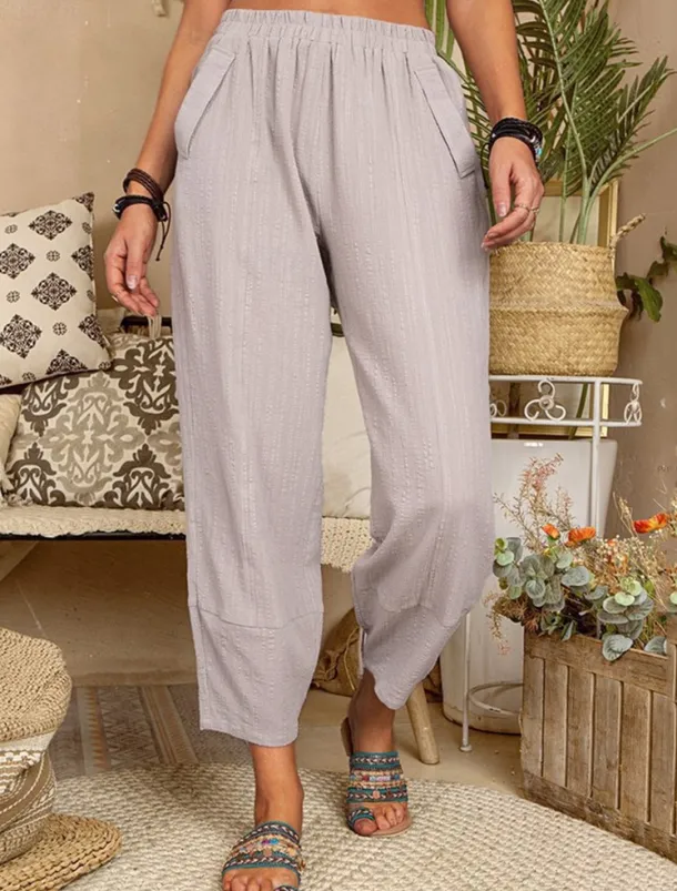 Women's Cotton Linen Pants Pants Trousers Lightweight Casual Ankle-Length High Rise Plain Pocket Breathability Comfortable Inelastic Casual Daily Weekend Wine Navy Black White Summer Spring Regular