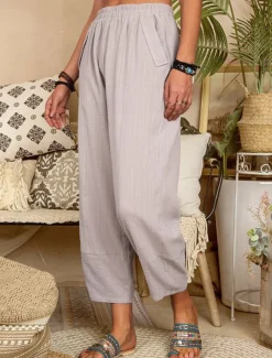 Women's Cotton Linen Pants Pants Trousers Lightweight Casual Ankle-Length High Rise Plain Pocket Breathability Comfortable Inelastic Casual Daily Weekend Wine Navy Black White Summer Spring Regular