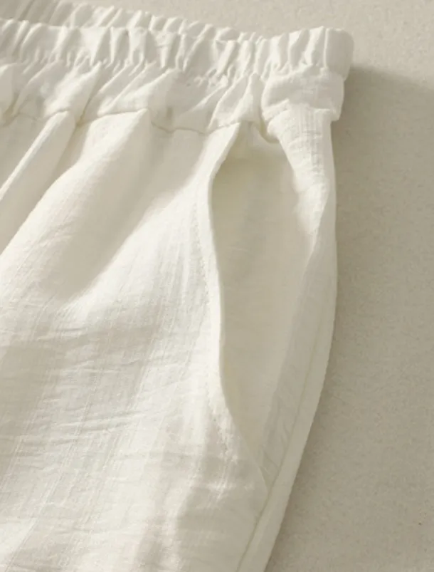 Women's Cotton Linen Pants Chinos Ethnic Style Basic Casual Full Length High Waist Floral Embroidered Pocket Elastic Waist Comfort Outdoor Micro-elastic Vacation Street Daily Khaki Beige Summer