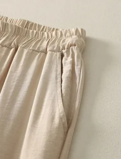 Women's Cotton Linen Pants Chinos Ethnic Style Basic Casual Full Length High Waist Floral Embroidered Pocket Elastic Waist Comfort Outdoor Micro-elastic Vacation Street Daily Khaki Beige Summer