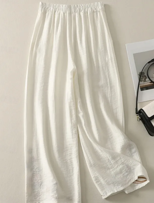 Women's Cotton Linen Pants Chinos Ethnic Style Basic Casual Full Length High Waist Floral Embroidered Pocket Elastic Waist Comfort Outdoor Micro-elastic Vacation Street Daily Khaki Beige Summer