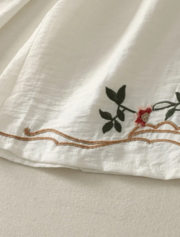 Women's Cotton Linen Pants Chinos Ethnic Style Basic Casual Full Length High Waist Floral Embroidered Pocket Elastic Waist Comfort Outdoor Micro-elastic Vacation Street Daily Khaki Beige Summer